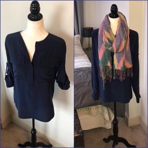 NWOT BCBG Luelle Navy Silk Tunic w/Pockets